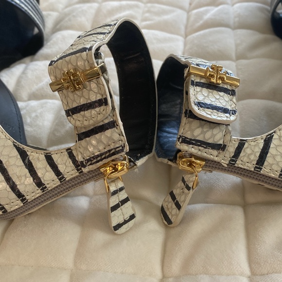 VGUC Tory Burch, Navy and White, wedge high heel. - Picture 7 of 9